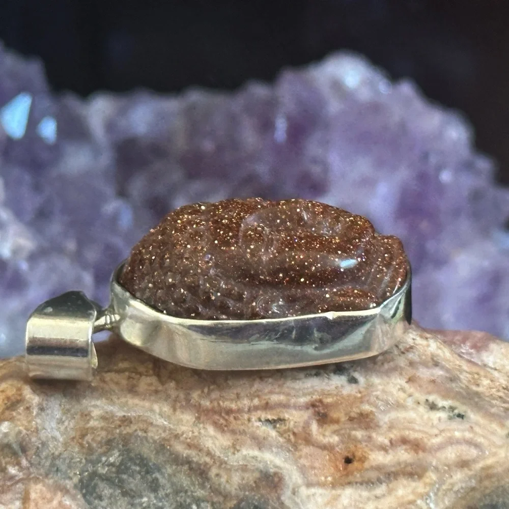 Sandstone Buddah Face Sterling Silver Pendant - Picture 2 of 8